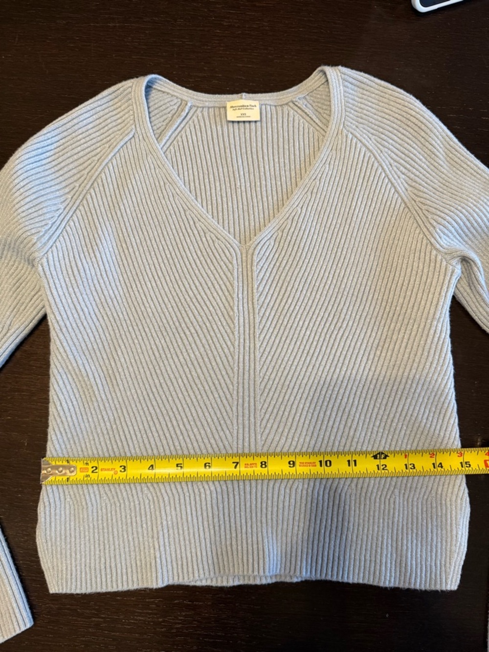 Abercrombie & Fitch Light Blue Ribbed V-Neck Sweater - Picture 6 of 8